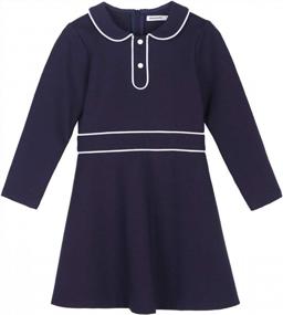 img 3 attached to Kids Girls School Uniform Navy Pleated Peter Pan Jumper Dress Sundress 3-12Y