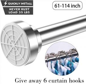 img 4 attached to Adjustable Chrome Tension Shower Curtain Rod - Non-Slip, Rust-Proof Closet And Wardrobe Rod For Bathroom, Kitchen, And Windows - No-Drill Stainless Steel Shower Rod, 61-114 Inches