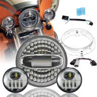 🏍️ sunpie 5d motorcycle 7" led headlight with halo for harley road king, road glide, street glide and electra glide, ultra limited - includes 4-1/2" led passing lamps fog lights and bracket mounting ring логотип