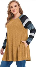 img 3 attached to Plus Size Pullover Sweaters For Women: JollieLovin Striped Patchwork Tunic Tops With Pockets