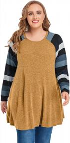 img 4 attached to Plus Size Pullover Sweaters For Women: JollieLovin Striped Patchwork Tunic Tops With Pockets
