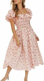 img 3 attached to Women'S Summer Floral Print Vintage Ruffles Puff Sleeves Midi Dress