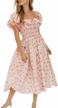 women's summer floral print vintage ruffles puff sleeves midi dress logo