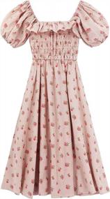 img 2 attached to Women'S Summer Floral Print Vintage Ruffles Puff Sleeves Midi Dress