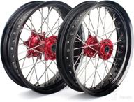 🏍️ tarazon 17-inch & 17-inch supermoto wheel set with red hubs and black rims for honda crf250r (2004-2013), crf450r (2002-2012), crf250x (2004-2016), crf450x (2004-2016), cr125r, cr250r (2002-2013) - front and rear wheels logo
