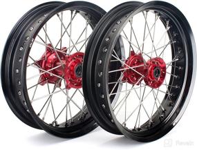 img 4 attached to 🏍️ TARAZON 17-Inch & 17-Inch Supermoto Wheel Set with Red Hubs and Black Rims for Honda CRF250R (2004-2013), CRF450R (2002-2012), CRF250X (2004-2016), CRF450X (2004-2016), CR125R, CR250R (2002-2013) - Front and Rear Wheels