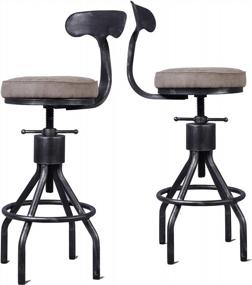 img 4 attached to Industrial Bar Stools Set Of 2 Swivel Pu Leather Seat Kitchen Island Dining Chairs Office Guest Stool Counter Bar Height Adjustable 24-34Inch With Backrest