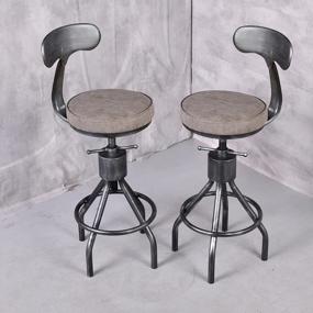 img 1 attached to Industrial Bar Stools Set Of 2 Swivel Pu Leather Seat Kitchen Island Dining Chairs Office Guest Stool Counter Bar Height Adjustable 24-34Inch With Backrest