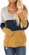women's color block long sleeve tunic top crew neck cutout choker blouse casual loose sweatshirt logo
