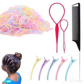 img 4 attached to 💯 1000Pcs Mini Elastic Rubber Bands + Hair Tail Tools Bundle for Girls Toddler Kids Baby - Colorful Bands, Rattail Comb, and Duckbill Clips