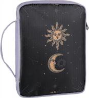 stylish and functional bible cover for women - handle, zipper pockets, pen slots and sun moon design logo