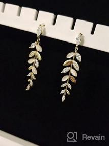 img 5 attached to Dazzling 14K Gold Plated Olive Branch 🌿 Leaf Earrings with Cubic Zirconia & Cat Eye Embellishments