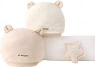набор из 2 шапочек-бини cobroo для младенцев - 100% хлопок, сплошные цвета, дизайн медвежонка для весны и осени, подходит для детей от 0 до 6 месяцев логотип