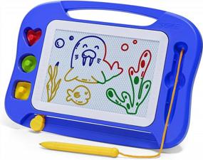 img 4 attached to Colorful Erasable Magnetic Drawing Board For Kids With Magnet Pen, Stamps, And Travel Toy, Ideal Birthday Gift And Educational Learning Toy For Toddlers, Blue By SGILE