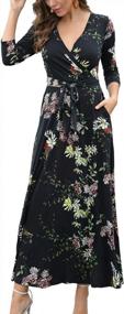 img 4 attached to Aphratti Women'S 3/4 Sleeve Faux Wrap Fall Long Maxi Dress With Pockets For Casual Wear