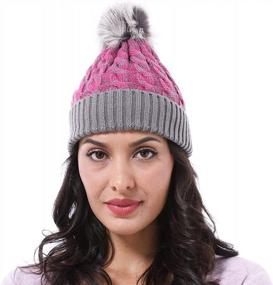 img 4 attached to Fashionable Cable Knit Beanie With Faux Fuzzy Fur Pom Pom For A Warm Winter Look