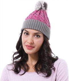 img 3 attached to Fashionable Cable Knit Beanie With Faux Fuzzy Fur Pom Pom For A Warm Winter Look