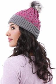 img 1 attached to Fashionable Cable Knit Beanie With Faux Fuzzy Fur Pom Pom For A Warm Winter Look
