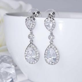 img 3 attached to Silver Tone Teardrop Drop Dangle Earrings Clip On/Pierced Wedding Bridal SELOVO
