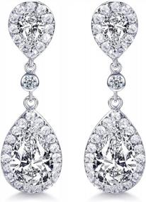 img 4 attached to Silver Tone Teardrop Drop Dangle Earrings Clip On/Pierced Wedding Bridal SELOVO