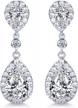 silver tone teardrop drop dangle earrings clip on/pierced wedding bridal selovo logo