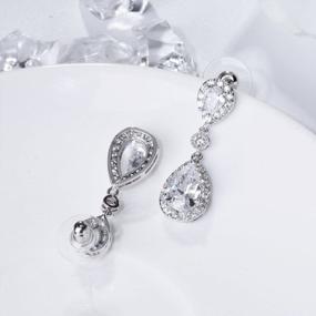 img 1 attached to Silver Tone Teardrop Drop Dangle Earrings Clip On/Pierced Wedding Bridal SELOVO