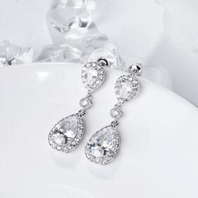 img 2 attached to Silver Tone Teardrop Drop Dangle Earrings Clip On/Pierced Wedding Bridal SELOVO