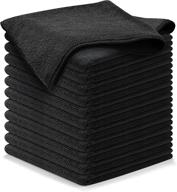 usanooks microfiber cleaning cloth - 12pcs (16x16 inch) high performance - 1200 washes, 🧽 ultra absorbent car towels trapping grime &amp; liquid for streak-free mirror shine, scratch-proof - (black) logo