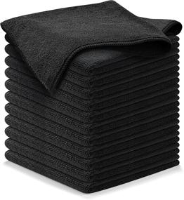 img 4 attached to USANOOKS Microfiber Cleaning Cloth - 12Pcs (16x16 inch) High Performance - 1200 Washes, 🧽 Ultra Absorbent Car Towels Trapping Grime &amp; Liquid for Streak-Free Mirror Shine, Scratch-Proof - (Black)