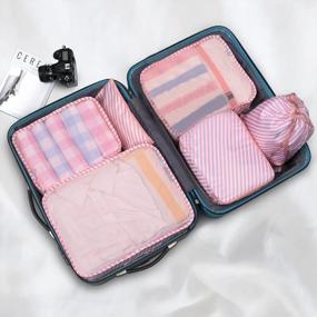 img 2 attached to Travel Packing Cubes, VAGREEZ Lightweight Luggage Organizers Bags Set For Carry On Suitcase(Pink Strip)