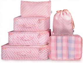 img 4 attached to Travel Packing Cubes, VAGREEZ Lightweight Luggage Organizers Bags Set For Carry On Suitcase(Pink Strip)