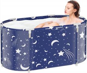 img 4 attached to DAILYLIFE Portable Adult Bathtub: Large 1.2M Foldable Spa Tub With Thermal Foam And Pillow For Small Spaces - Broad Starlit Night Design