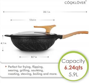 img 2 attached to Nonstick Wok Pan With Lid, 12.6 Inch Die-Cast Aluminum Stir Fry Pan, Scratch Resistant, Induction Compatible, 100% PFOA-Free - Black By COOKLOVER