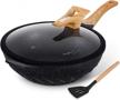 nonstick wok pan with lid, 12.6 inch die-cast aluminum stir fry pan, scratch resistant, induction compatible, 100% pfoa-free - black by cooklover logo