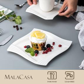 img 2 attached to MALACASA 18 Piece Porcelain White Dish Set With Dessert Plates, Cups And Saucers - Ivory White Dinnerware Sets For 6 - Amparo Series