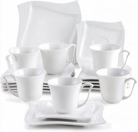 img 4 attached to MALACASA 18 Piece Porcelain White Dish Set With Dessert Plates, Cups And Saucers - Ivory White Dinnerware Sets For 6 - Amparo Series