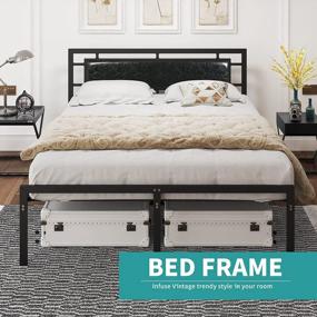 img 1 attached to Mecor Metal Full Size Bed Frame With Black Upholstered Faux Leather Headboard / Vintage Style Platform Bed / Strong Metal Slats Support / Easy Assembly - Full Size, Black