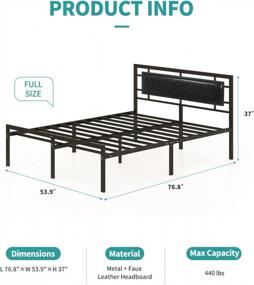 img 2 attached to Mecor Metal Full Size Bed Frame With Black Upholstered Faux Leather Headboard / Vintage Style Platform Bed / Strong Metal Slats Support / Easy Assembly - Full Size, Black