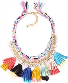 img 4 attached to Handmade Beaded Statement Necklace With Bohemian Multi-Colored Tassels: Perfect For Standing Out