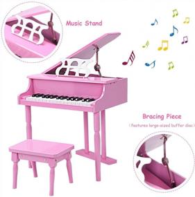 img 2 attached to Мини-рояль Goplus с 30 клавишами, деревянная игрушка со скамейкой, крышкой и подставкой - музыкальный инструмент для обучения детей игре. Идеальный подарок для мальчиков и девочек в возрасте от 3 лет. (3 Straight Leg-Pink Classical Piano)