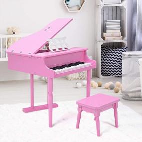 img 3 attached to Мини-рояль Goplus с 30 клавишами, деревянная игрушка со скамейкой, крышкой и подставкой - музыкальный инструмент для обучения детей игре. Идеальный подарок для мальчиков и девочек в возрасте от 3 лет. (3 Straight Leg-Pink Classical Piano)
