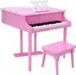 goplus 30-key mini grand piano wooden toy with bench, lid, and rack - learn-to-play musical instrument for kids. ideal gift for boys and girls aged 3+. (3 straight leg-pink classical piano) logo