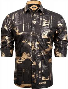 img 4 attached to Mens Shiny Satin Luxury Jacquard Button Down Shirt - Alizeal Business Casual Long Sleeve