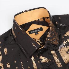 img 2 attached to Mens Shiny Satin Luxury Jacquard Button Down Shirt - Alizeal Business Casual Long Sleeve