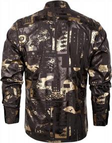 img 3 attached to Mens Shiny Satin Luxury Jacquard Button Down Shirt - Alizeal Business Casual Long Sleeve