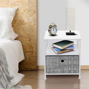 img 2 attached to 🛏️ Sorbus 1-Drawer Nightstand with Shelf Storage - Bedside Furniture &amp; Accent End Table Chest for Home, Bedroom, Office, College Dorm - Steel Frame, Wood Top, Easy Pull Fabric Bins - Gray/White