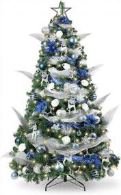 img 4 attached to WBHome 5FT Decorated Artificial Christmas Tree: Blue Silver Ornaments, 200 LED Lights Included
