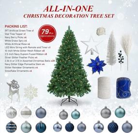 img 3 attached to WBHome 5FT Decorated Artificial Christmas Tree: Blue Silver Ornaments, 200 LED Lights Included