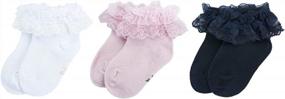 img 2 attached to Baby Girls Princess Frilly Lace Ruffle Socks 3 Pack Months