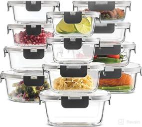 img 4 attached to 🍽️ FineDine 24-Piece Superior Glass Food Storage Containers Set - Innovative Leakproof Locking Lids - On-the-Go & Freezer-to-Oven Safe Meal-Prep Containers